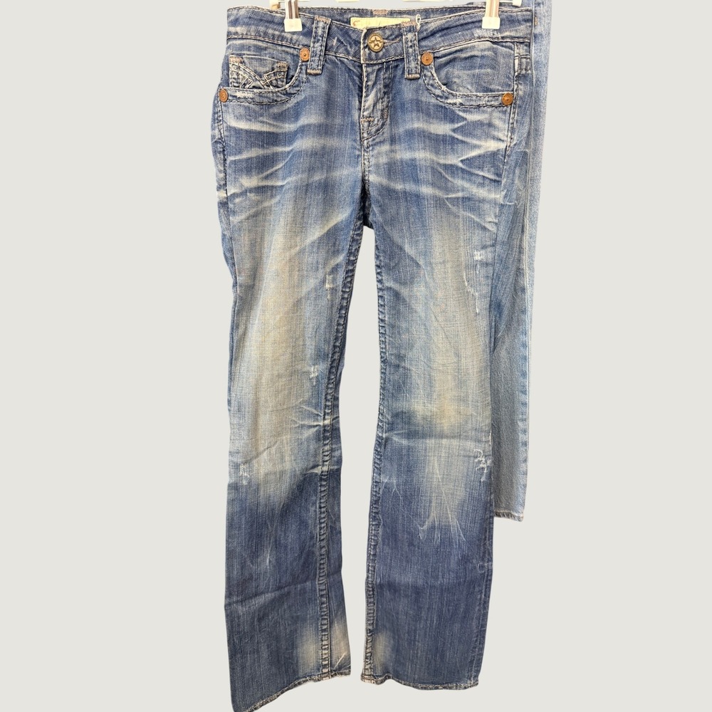 Big Star Liv Bootcut Jeans Womens 27XL Blue Medium Wash Distressed Denim